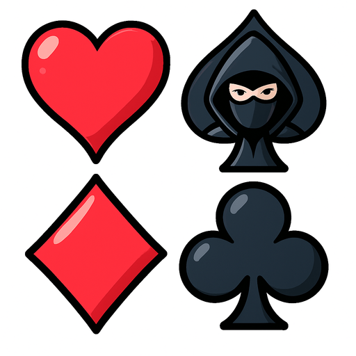 Add an icon of a cartoon spy with a hood and a mask on in the center of the spade from this picture.