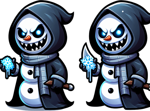 cartoony evil snowman character

Single Game Texture. In-Game asset. 2d. Blank background. High contrast. No shadows.