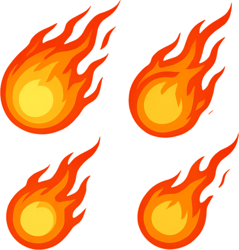 yanan ateş topları.
In-Game asset.  2d.  High contrast.  No shadows