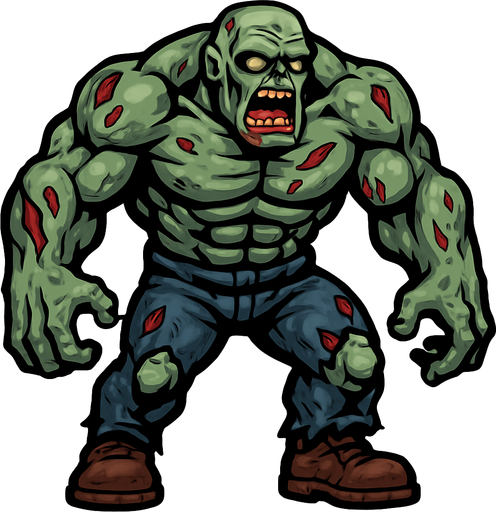 büyük kaslı ve Güçlü zombie 2 boyutlu png.
In-Game asset.  2d.  High contrast.  No shadows