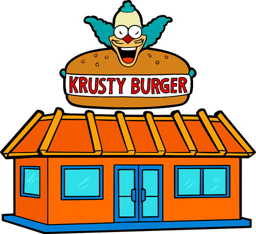 Krusty Burger.
In-Game asset.  2d.  High contrast.  No shadows