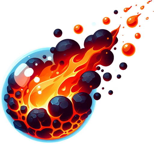 flying  lava bubble.
Single Game Texture. In-Game asset. 2d. Blank background. High contrast. No shadows.