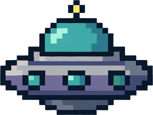 UFO 2d pixel art.
In-Game asset.  2d.  High contrast.  No shadows