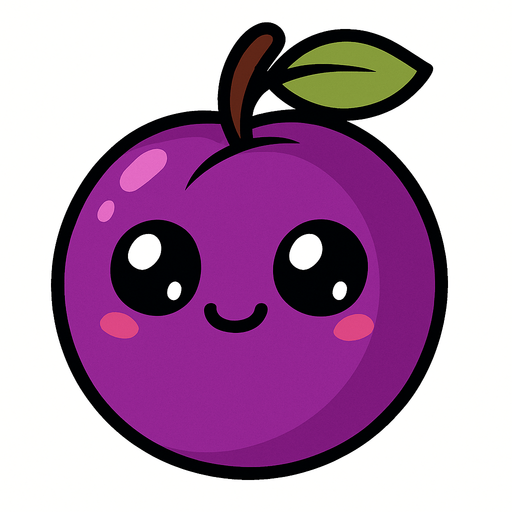 Ciruela Fruta con ojos lindos.
In-Game asset.  2d.  High contrast.  No shadows. Cartoon.