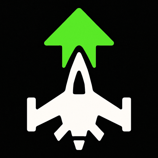 Symbol for spaceship weapon upgrade with green arrow pointing up.
In-Game asset.  2d.  High contrast.  No shadows
