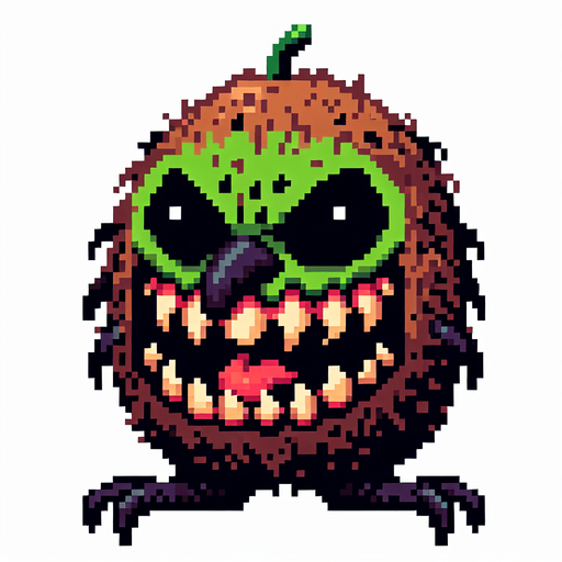 a demonic kiwi, pixel style.
Single Game Texture.  In-Game asset.  2d.  Blank background.  High contrast.  No shadows