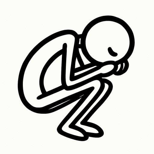Stickman delgado en posición fetal.
In-Game asset.  2d.  High contrast.  No shadows