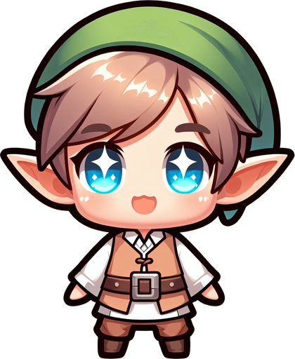 a cute elf Single Game Texture. In-Game asset. 2d. Blank background. High contrast. No shadows.