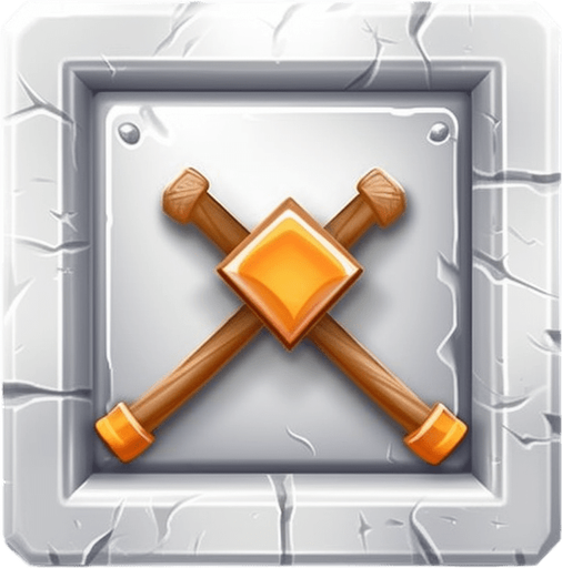 Single square button with bow and arrow on it. Metal button
Game Texture. In-Game asset. 2d. Pixelart. White background. Blank background. Low detail. High contrast.