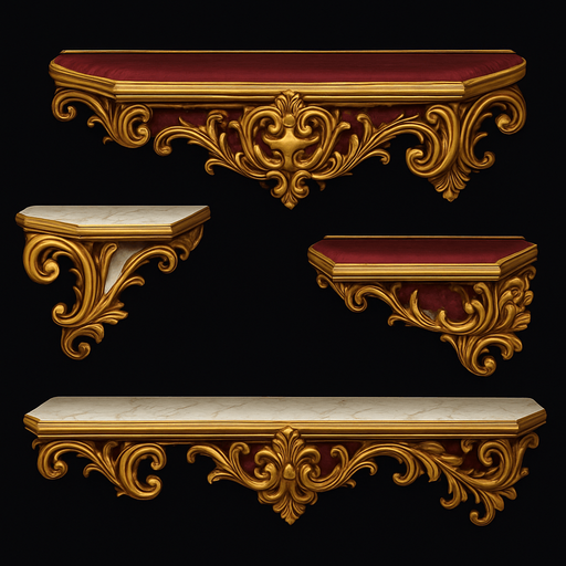 Design elegant, baroque-style 2D game platform with gold trim, carved floral designs, velvet or marble textures. Platform should feel like floating pieces of palace architecture — fancy, surreal, and majestic..
In-Game asset.  2d.  High contrast.  No shadows