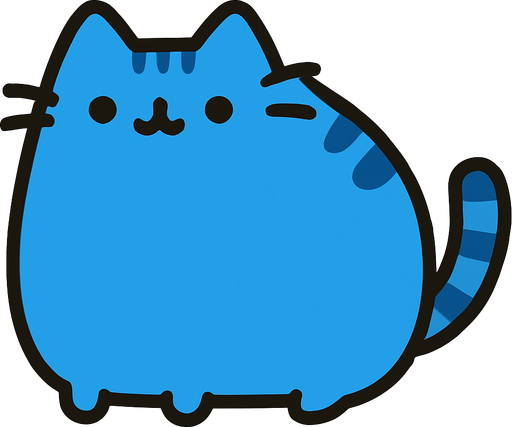 a blue cat Pusheen style.
In-Game asset.  2d.  High contrast.  No shadows