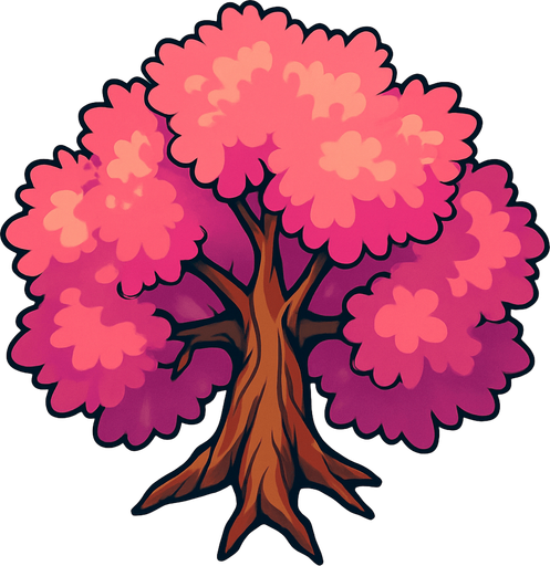 Top view of colorful pink tree looking upwards.
In-Game asset.  2d.  High contrast.  No shadows