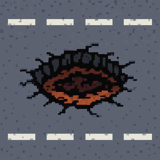 agujero de la calle hecho con pixeles.
In-Game asset.  2d.  High contrast.  No shadows