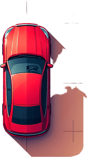 Carro rojo visto desde arriba.
Single Game Texture.  In-Game asset.  2d.  Blank background.  High contrast.  No shadows