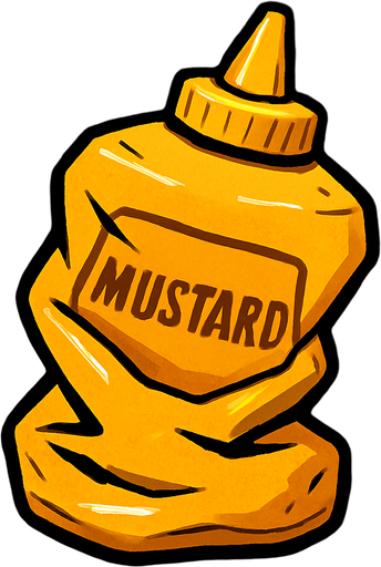 crushed mustard bottle.
In-Game asset.  2d.  High contrast.  No shadows