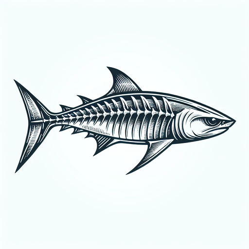 Very basic skeleton of a fish with a fin and shark head.