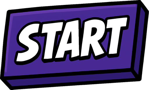 A bold comic-style rectangular button labeled 'Start' in capital white letters. The button has sharp edges with thick black outlines and a deep purple fill. Style mimics classic graphic novel UI — solid, punchy, and energetic. No background, transparent PNG.
In-Game asset.  2d.  High contrast.  No shadows