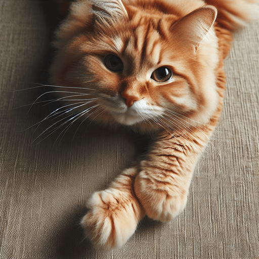 ginger cat-arm slightly bent, top view.