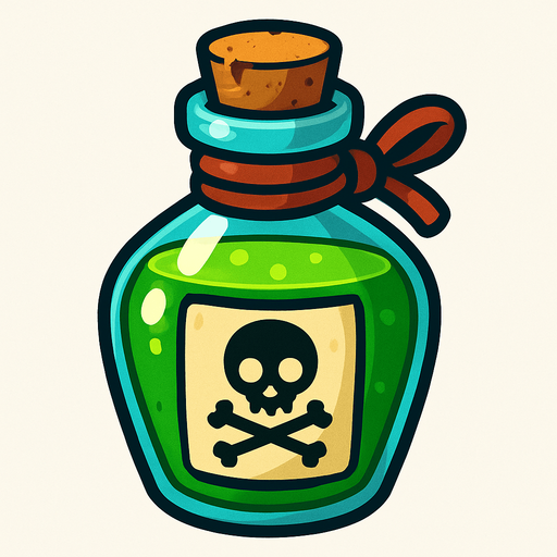 zehirli iksir şişesi.
In-Game asset.  2d.  High contrast.  No shadows