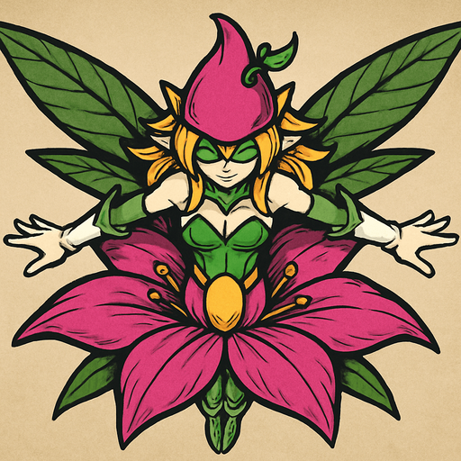 Lillymon, visto desde arriba, calidad y detalles altamente épicos.
In-Game asset.  2d.  High contrast.  No shadows