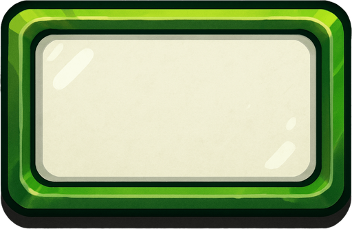Rectangular button with size 200x100, green outline, white interior, with light details.
In-Game asset.  2d.  High contrast