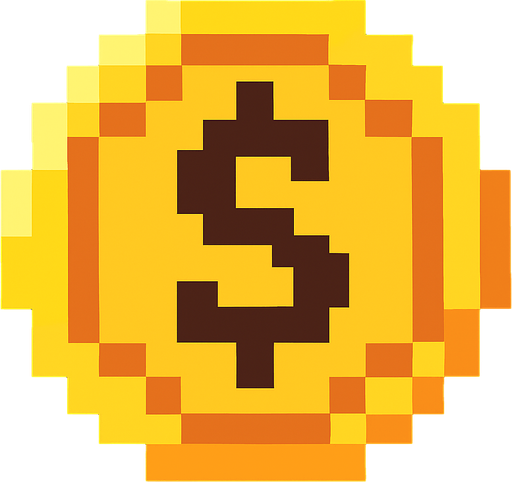 a pixel art  coin.
In-Game asset.  2d.  High contrast.  No shadows