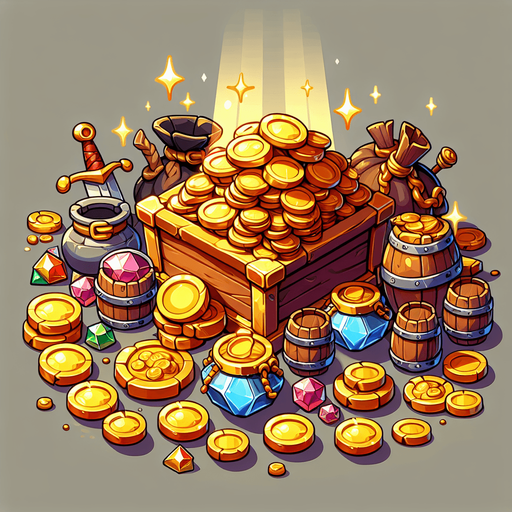 Клад, мультяшный.
Single Game Texture.  In-Game asset.  2d.  Blank background.  High contrast.  No shadows