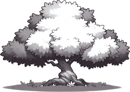 A tree in a rts style Single Game Texture. In-Game asset. 2d. Blank background. High contrast. No shadows.