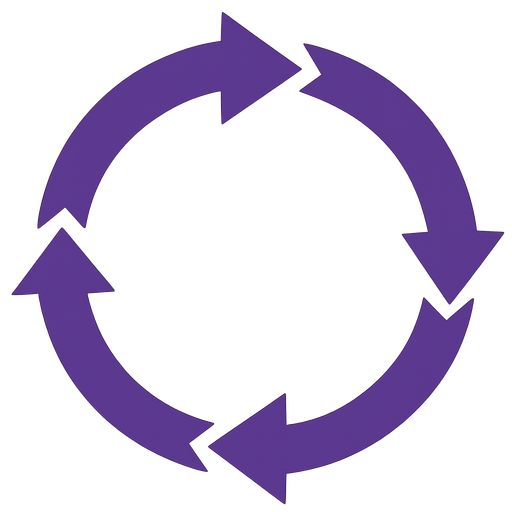 4 segmentos de flecha que forman un circulo en sentido horario, color morado