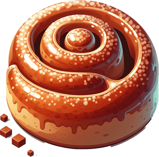 A cinnamon bun, viewed from above.
Single Game Texture. In-Game asset. 2d. Blank background. High contrast. No shadows.