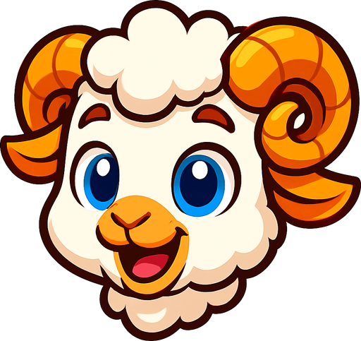 Vibrant cartoon white baby ram face .
Game asset. 2d. Blank background. High contrast. No shadows.