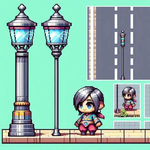lateral view of a modern street lamp post.
video game sprite
