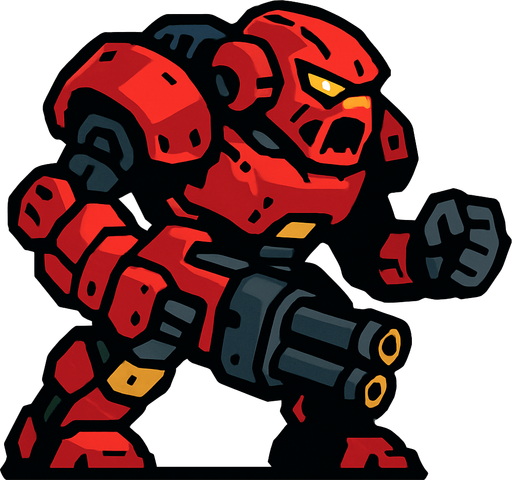 Aggressive strong big robot 2d game right side.
In-Game asset.  2d.  High contrast.  No shadows