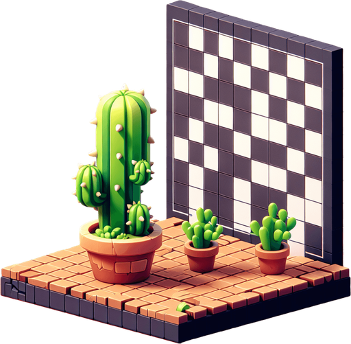 a potted cactus.
Single Game Texture. In-Game asset. 2d. Blank background. High contrast. No shadows.