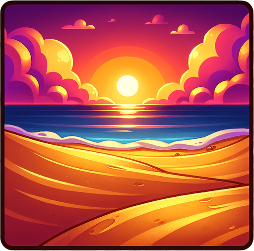 cartoon beack background. all sand. sunset..
Single Game Texture. In-Game asset. 2d. Blank background. High contrast. No shadows.