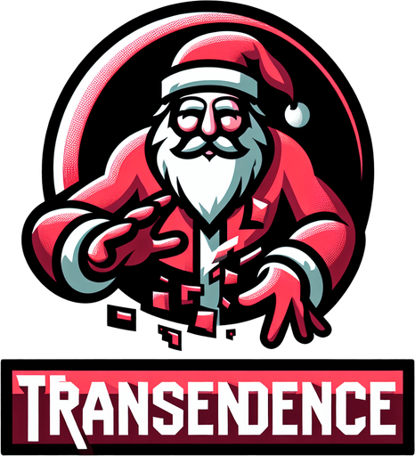 Icon for santa moving through walls, on a circle, with the text „transcendence“ at top, cartoon Single Game Texture. In-Game asset. 2d. Blank background. High contrast. No shadows.