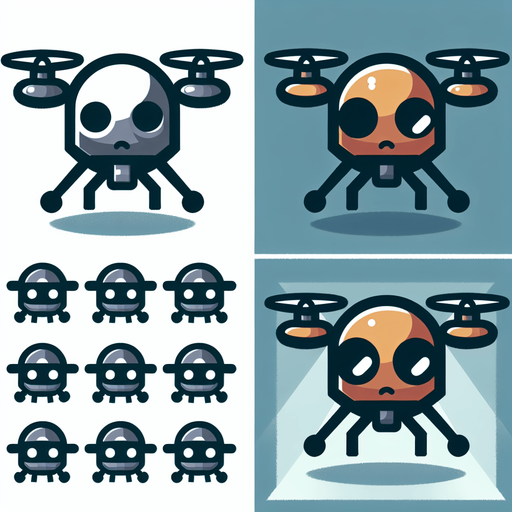 A evil cartoon drone.
Single Game Texture. In-Game asset. 2d. Blank background. High contrast. No shadows.