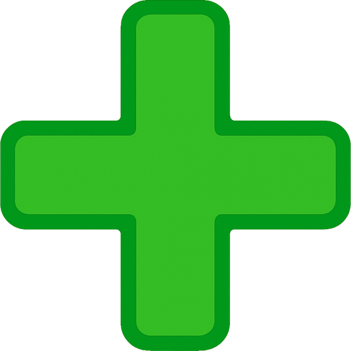 Simbolo de mas de color verde.
In-Game asset.  2d.  High contrast.  No shadows