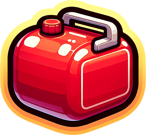 A cute cartoon-style small fuel tank with rounded edges red color, glossy metal finish, and a little red cap. Add a glowing yellow outline to make it pop. It should look lightweight and collectible, floating gently in the air..
Single Game Texture.  In-Game asset.  2d.  Blank background.  High contrast.  No shadows
