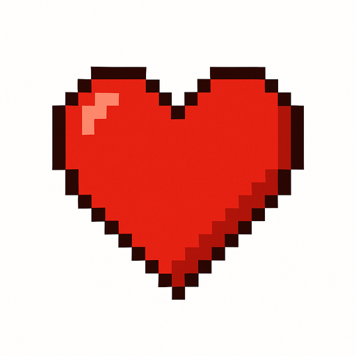 Corazón pixel art de color rojo.
In-Game asset.  2d.  High contrast.  No shadows
