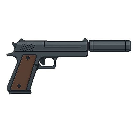 deagle with a supressor
. No background. Transparent background. Blank background. No shadows. 2d. In-Game asset. flat