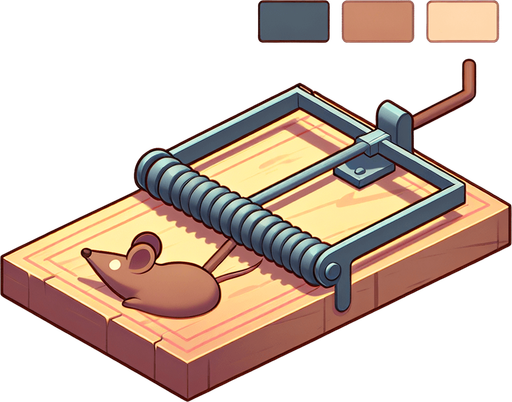 Mouse trap, side view, cartoon Single Game Texture. In-Game asset. 2d. Blank background. High contrast. No shadows.