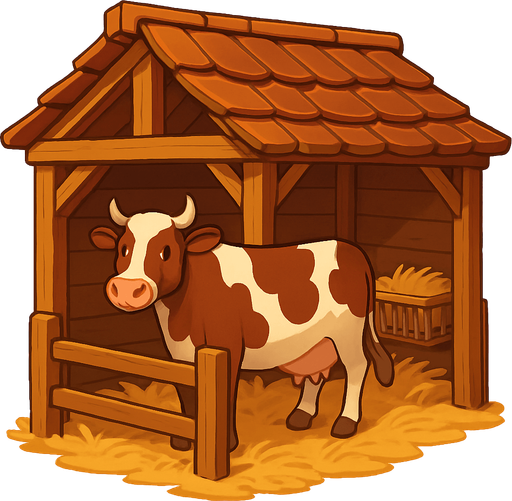 Un establo donde se pueden ver una vaca.
In-Game asset.  No shadows