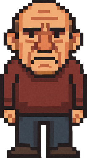 bad regular frown casual old man full body 2d pixel art.
In-Game asset.  2d.  High contrast.  No shadows