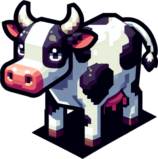 cow.
Single Game Texture.  In-Game asset.  2d.  Blank background.  High contrast.  No shadows
