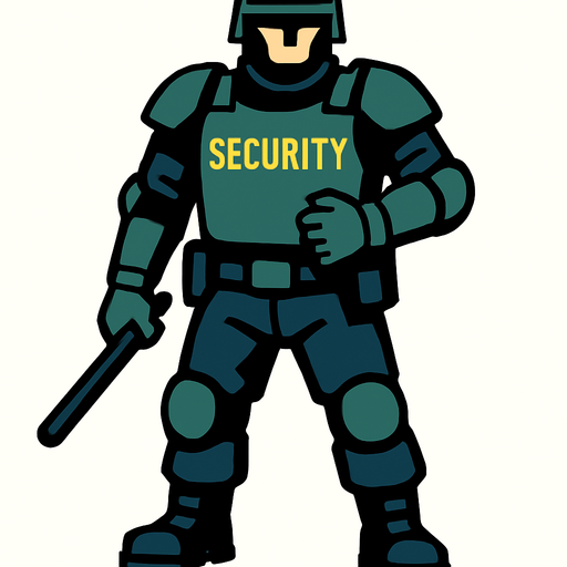 zırhlı güvenlik görevlisi.
In-Game asset.  2d.  High contrast.  No shadows