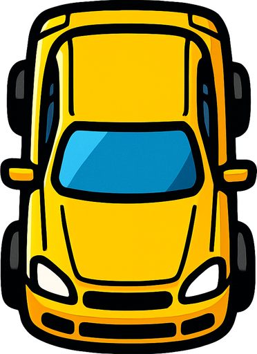 Üstten görünüşlü araba.
In-Game asset.  2d.  High contrast.  No shadows