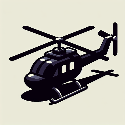A helicopter 2d black colour.
Single Game Texture. In-Game asset. 2d. Blank background. High contrast. No shadows.