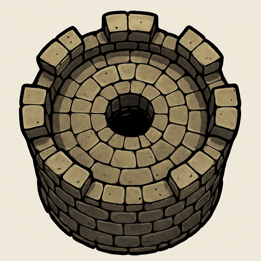 top view, stone high tower..
In-Game asset.  2d.  High contrast.  No shadows