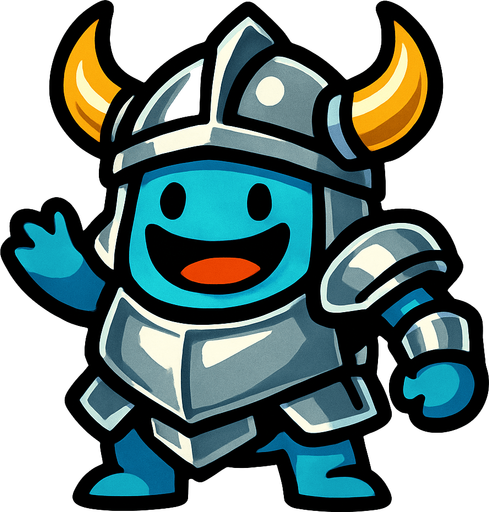 Monster with shiny armor and a helmet. Monster has a happy face.
In-Game asset.  2d.  High contrast.  No shadows